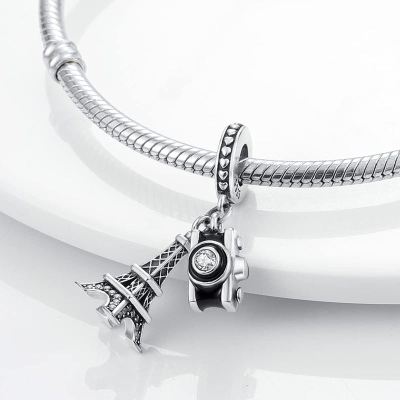 MULA 925 Sterling Silver Charms for Bracelets and Necklaces Lipstick and Bag Dangle Pendants Tower Camera Beads Jewelry Charms for Women - Image 3